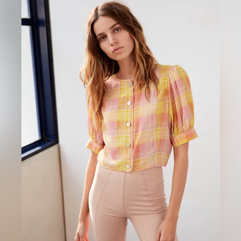 EUC ARITZIA x LE FOU x WILFRED - 100% Silk Plaid Blouse, Medium